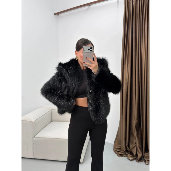 Simli Premium Kürk - SİYAH