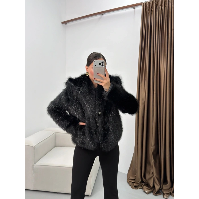 Simli Premium Kürk - SİYAH