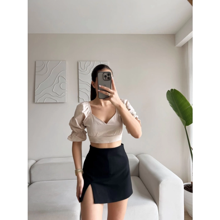 Sırt Bağcıklı Karpuz Kol Crop - BEJ