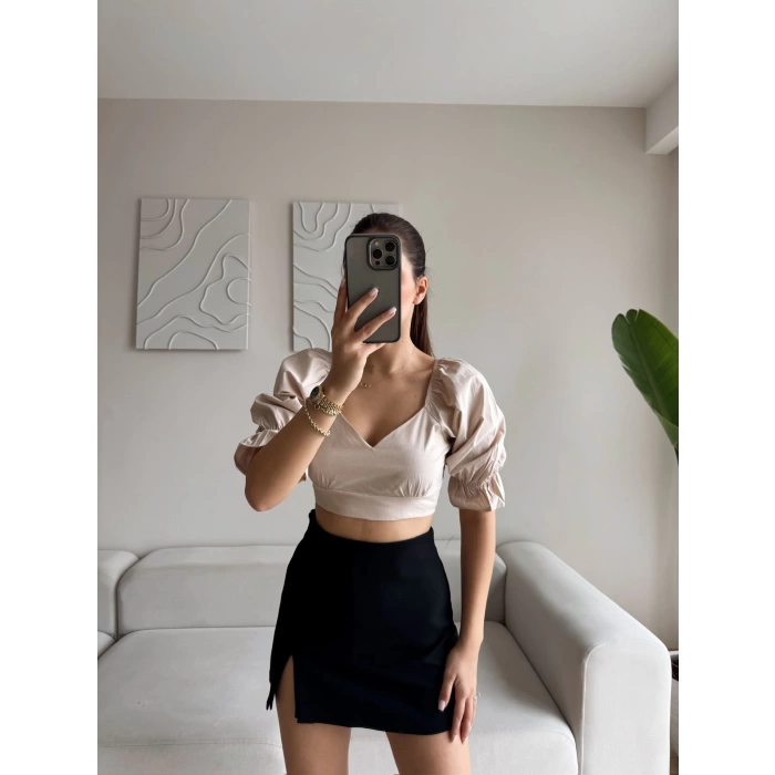 Sırt Bağcıklı Karpuz Kol Crop - BEJ