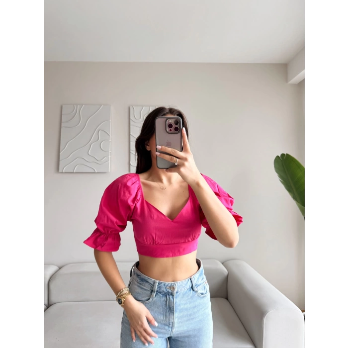 Sırt Bağcıklı Karpuz Kol Crop - FUŞYA