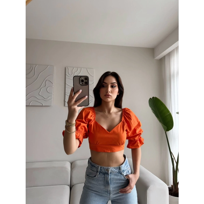 Sırt Bağcıklı Karpuz Kol Crop - TURUNCU