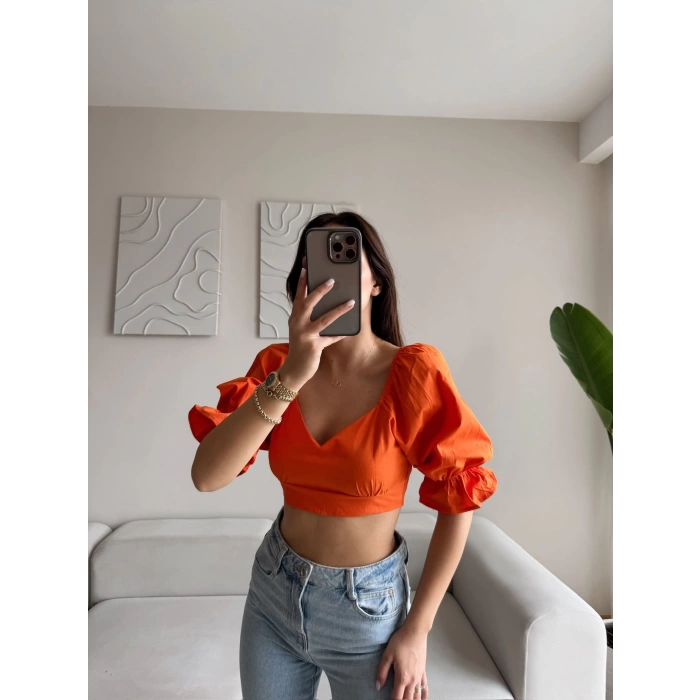 Sırt Bağcıklı Karpuz Kol Crop - TURUNCU