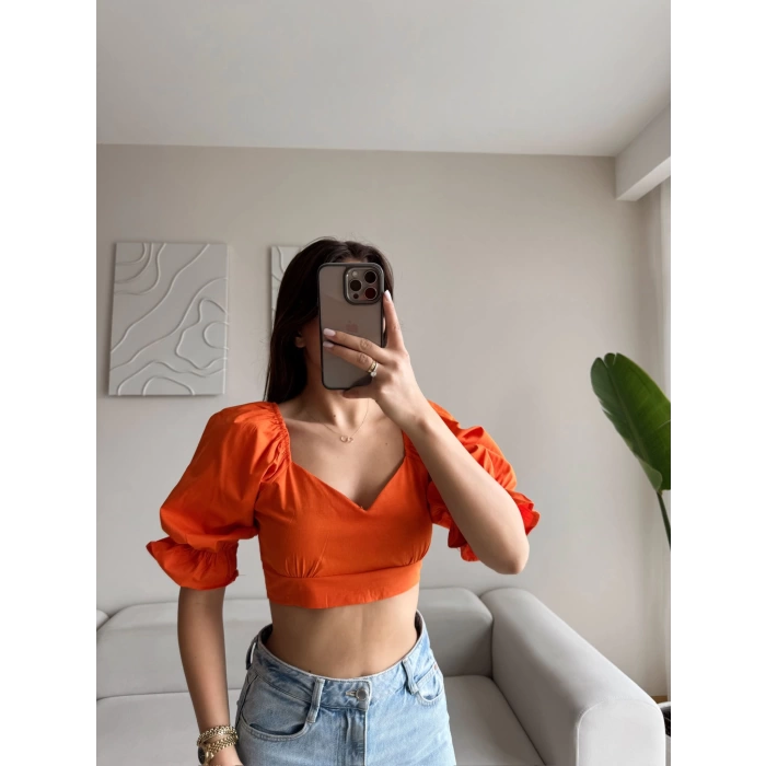 Sırt Bağcıklı Karpuz Kol Crop - TURUNCU