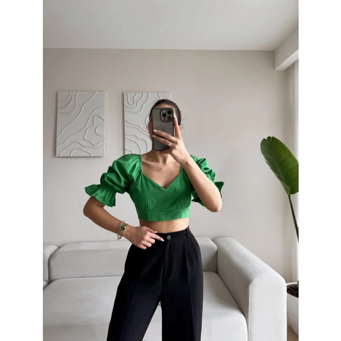 Sırt Bağcıklı Karpuz Kol Crop - YEŞİL