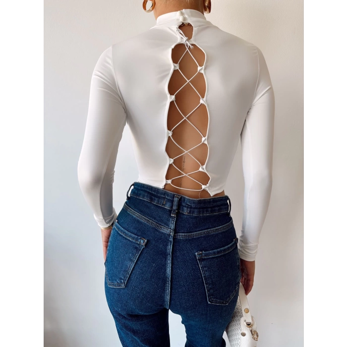 Sırt Bağcıklı Sandy Crop Bluz-BEYAZ