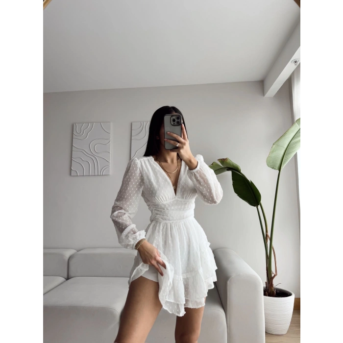 Bel Korse Şortlu Elbise - BEYAZ