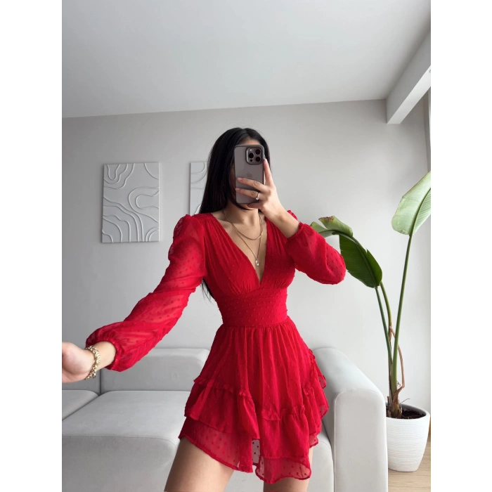 Bel Korse Şortlu Elbise - KIRMIZI