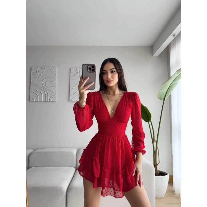 Bel Korse Şortlu Elbise - KIRMIZI