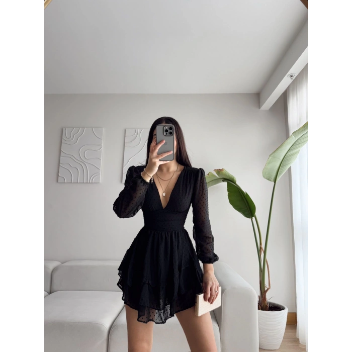 Bel Korse Şortlu Elbise - SİYAH