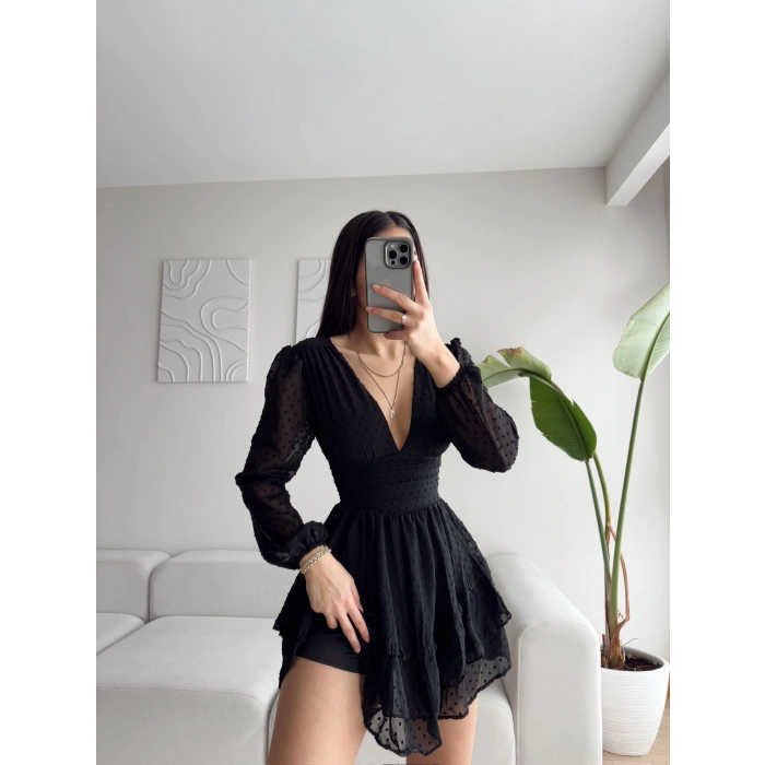 Bel Korse Şortlu Elbise - SİYAH