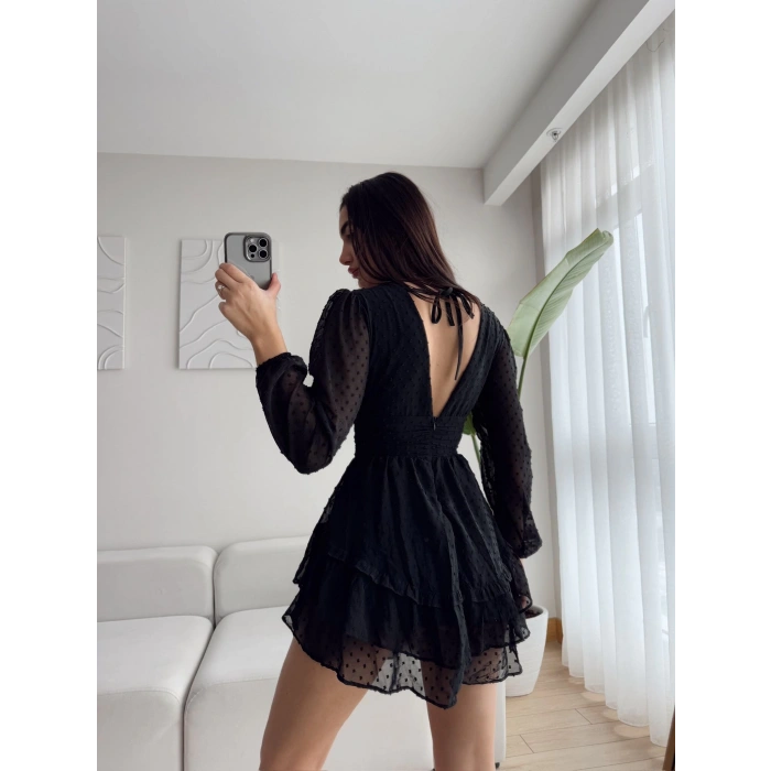 Bel Korse Şortlu Elbise - SİYAH