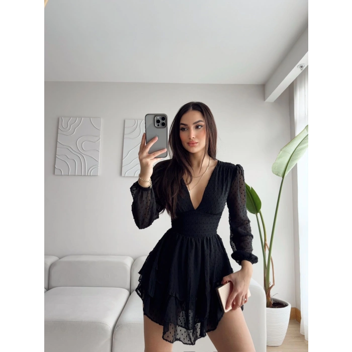 Bel Korse Şortlu Elbise - SİYAH