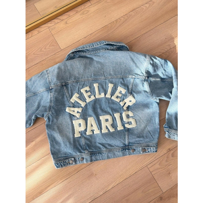 Sırt Baskı Boyfriend Denim Ceket