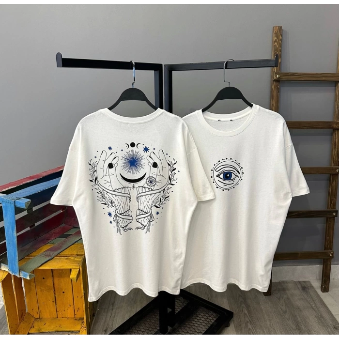 Sırt Baskı Unisex Oversize T-shirt-BEYAZ