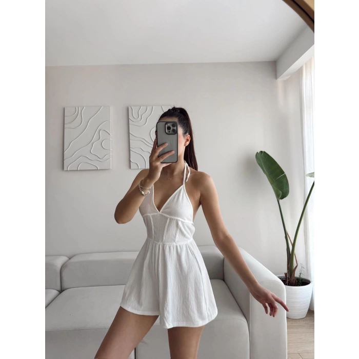Sırt Dekolte Boyun Bağlamalı Tulum