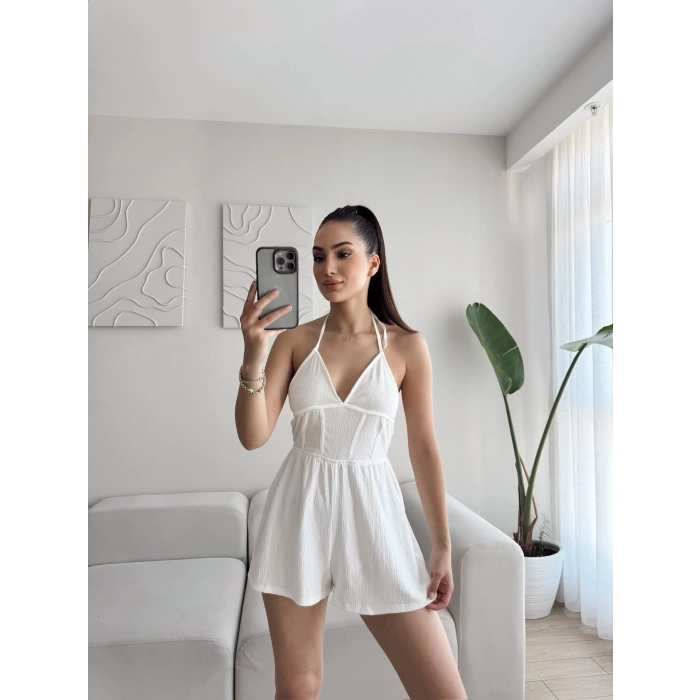 Sırt Dekolte Boyun Bağlamalı Tulum