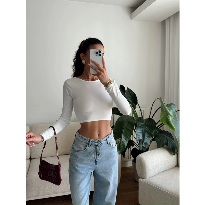 Sırt Dekolte Crop - BEYAZ