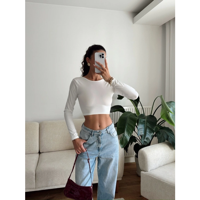 Sırt Dekolte Crop - BEYAZ