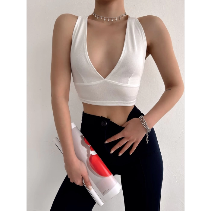 Sırt Dekolte Crop-BEYAZ