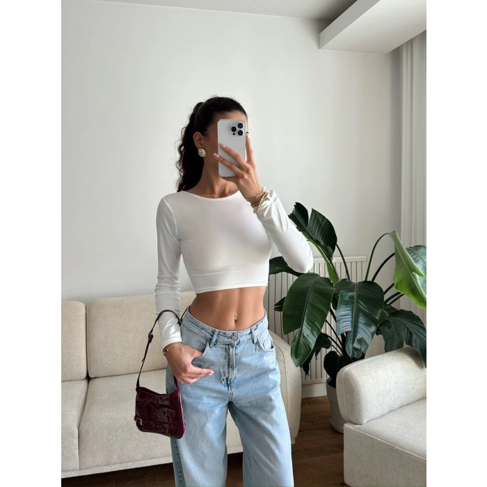 Sırt Dekolte Crop - BEYAZ