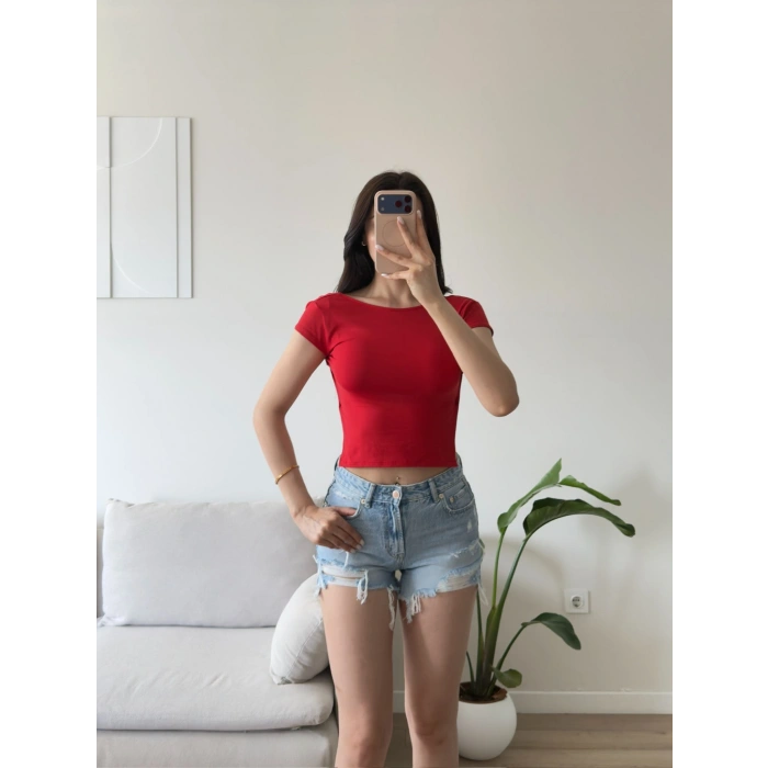 Sırt Dekolte Crop - KIRMIZI