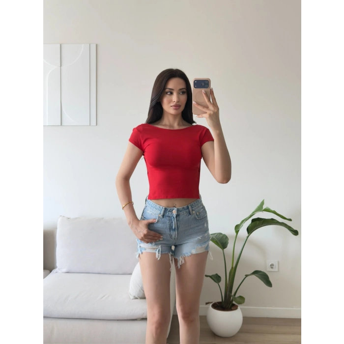 Sırt Dekolte Crop - KIRMIZI