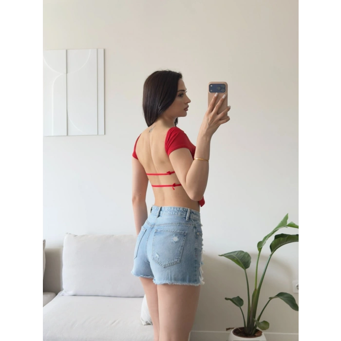 Sırt Dekolte Crop - KIRMIZI
