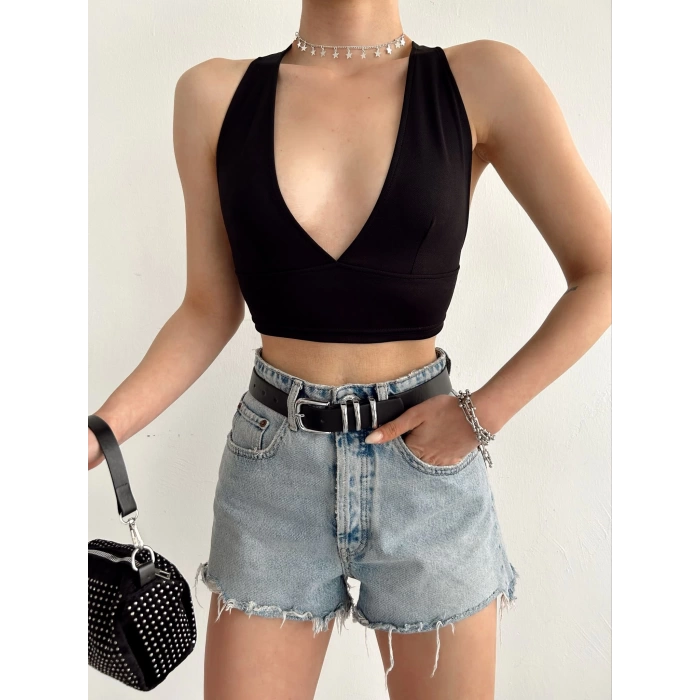 Sırt Dekolte Crop-SİYAH
