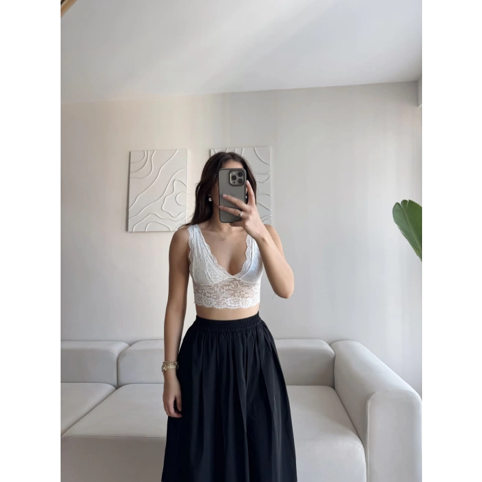 Sırt Dekolte Dantelli Bralet - BEYAZ