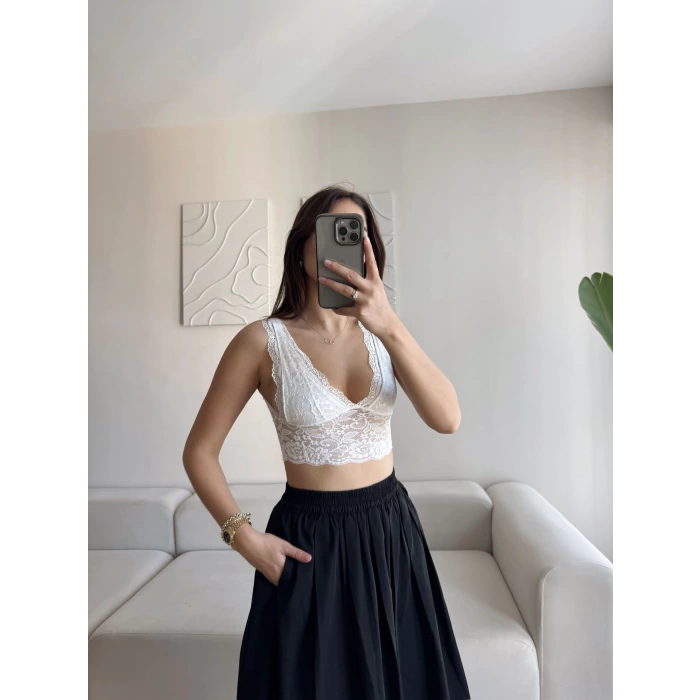 Sırt Dekolte Dantelli Bralet - BEYAZ