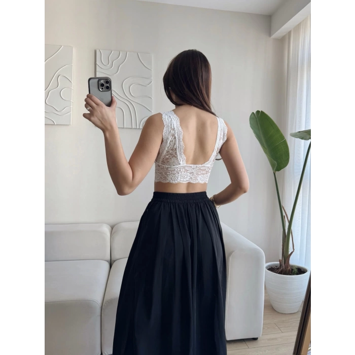 Sırt Dekolte Dantelli Bralet - BEYAZ