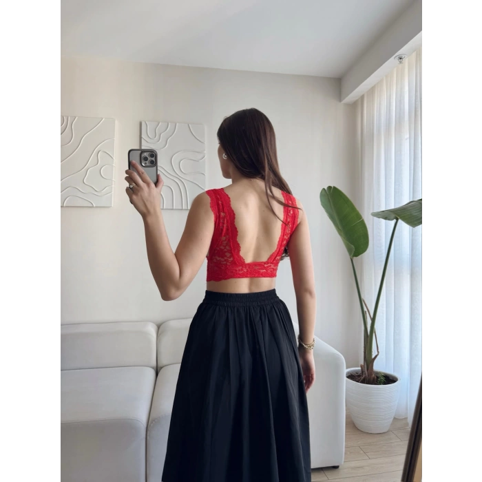 Sırt Dekolte Dantelli Bralet - KIRMIZI