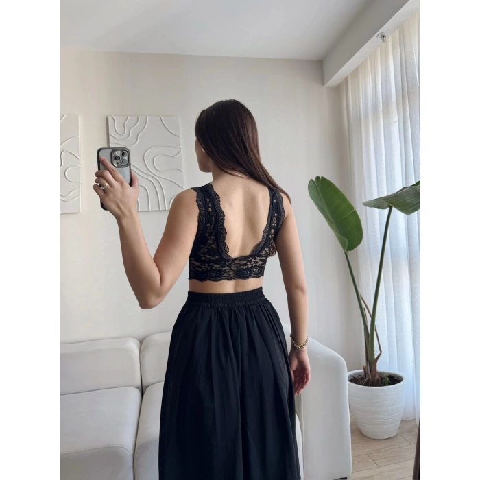 Sırt Dekolte Dantelli Bralet - SİYAH
