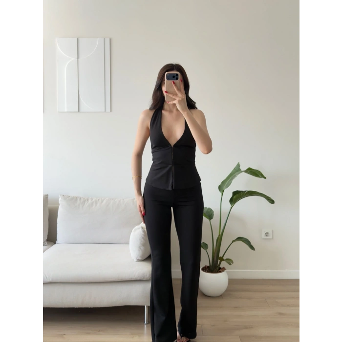 Sırt Dekolte Halter Takım - SİYAH