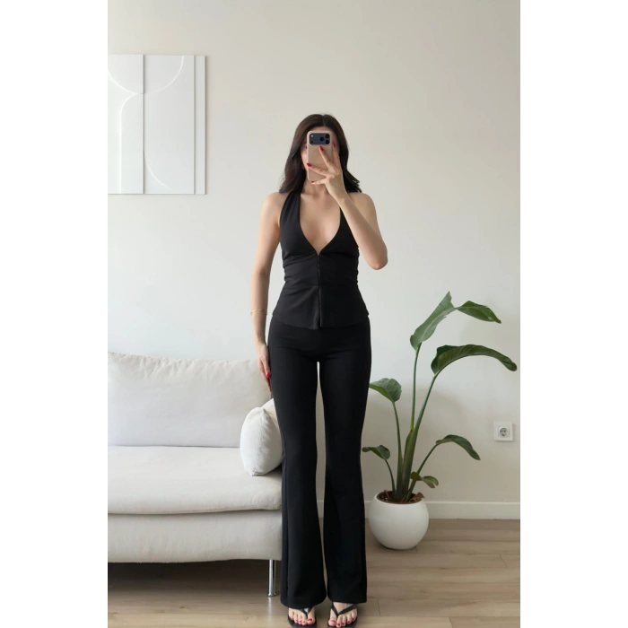 Sırt Dekolte Halter Takım - SİYAH