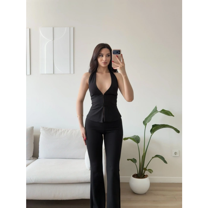 Sırt Dekolte Halter Takım - SİYAH