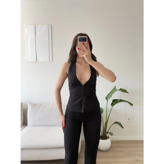 Sırt Dekolte Halter Takım - SİYAH