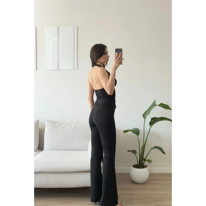 Sırt Dekolte Halter Takım - SİYAH