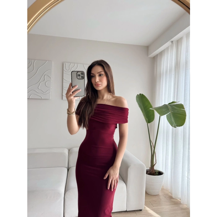 Sırt Dekolte Madonna Elbise - BORDO