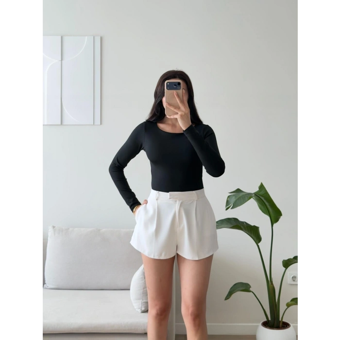 Sırt Dekolte Tokalı Bodysuit - SİYAH
