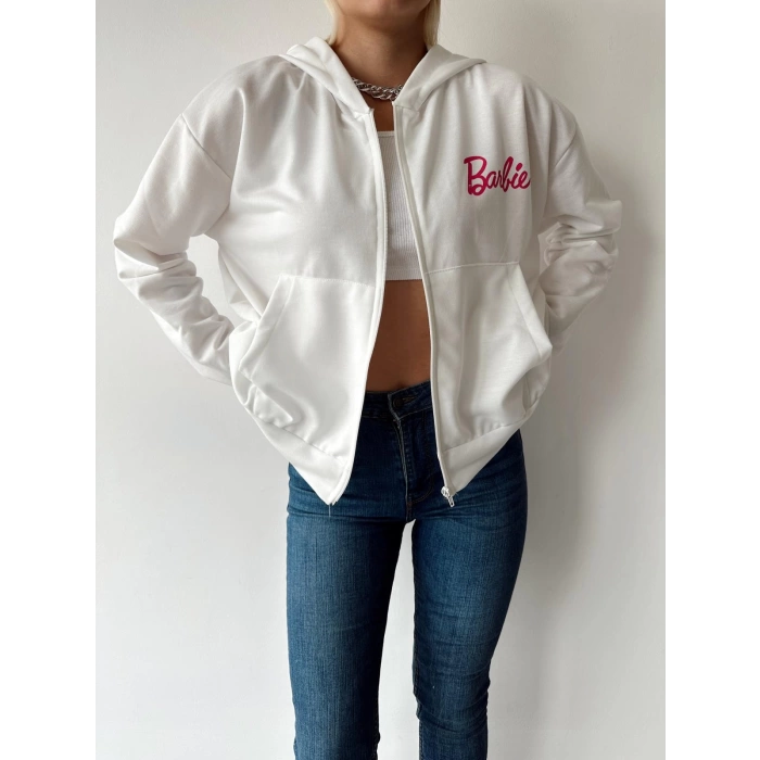Sırt Detay Cepli Barbie Hırka-BEYAZ