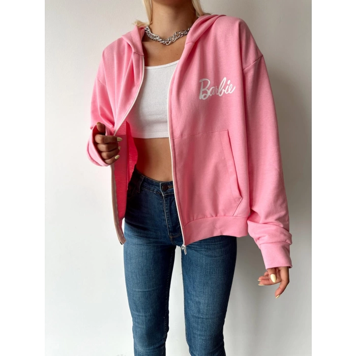 Sırt Detay Cepli Barbie Hırka-PEMBE