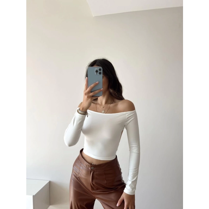 Sırt Detay Crop Bluz-BEYAZ