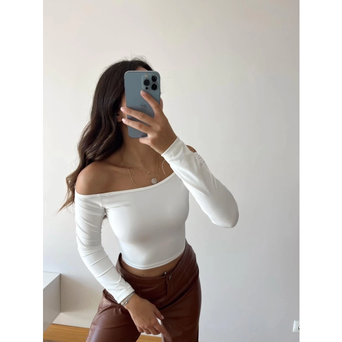 Sırt Detay Crop Bluz-BEYAZ