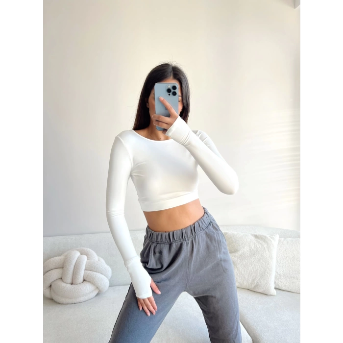 Sırt Detay Crop Bluz-BEYAZ