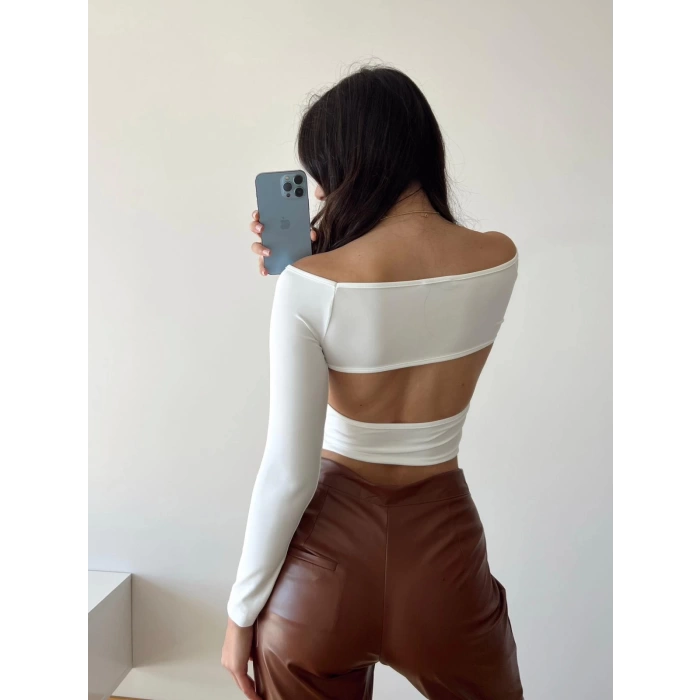Sırt Detay Crop Bluz-BEYAZ