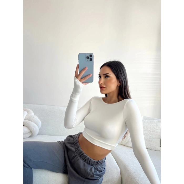 Sırt Detay Crop Bluz-BEYAZ