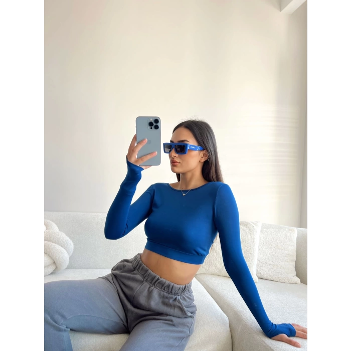 Sırt Detay Crop Bluz-MAVİ