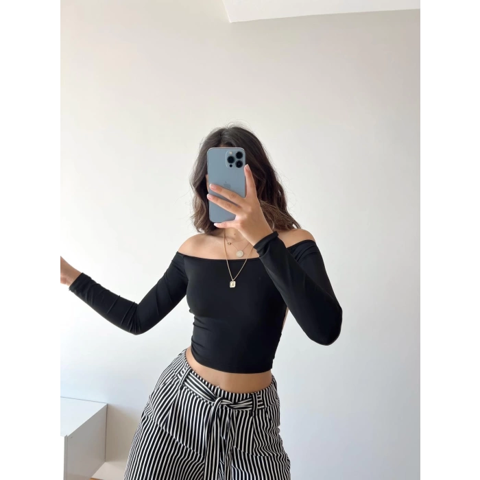 Sırt Detay Crop Bluz-SİYAH